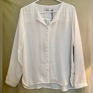 NWT White Long-Sleeve Button-Down Hi-Lo Flowy Blouse Size 10